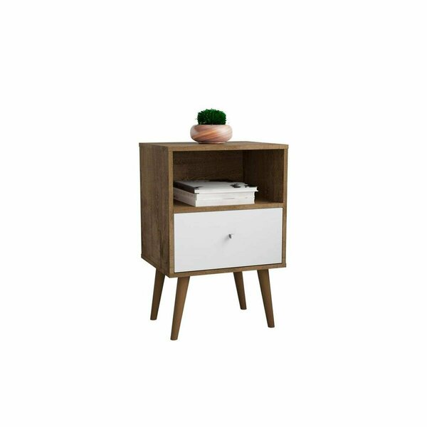 Designed To Furnish Liberty Mid-Century - Modern Nightstand 1.0 with 1 Cubby Space & 1 Drawer, Rustic Brown & White DE2616403